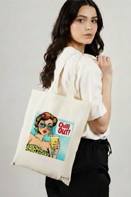 Sacosa de Panza pentru Cumparaturi, Geanta Tote, model Chill out 38 x 34.5 cm, Alba, BEKZ®
