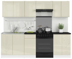 Set mobilier bucătărie 240 cm Junona Line (vanilie lucios + Alb). 1098517