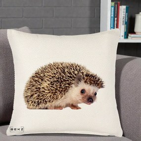 Perna Decorativa Arici Fotorealist, 40x40 cm, Crem Reliefat, Husa Detasabila, Perna Inclusa, BEKZ®
