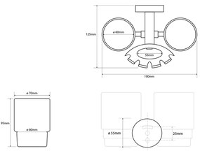 SAPHO XR900 X-Round suport pentru perii, inclusivpahare, argintiu