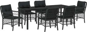 vidaXL Set de masă pentru grădină cu pernă 7 pcs Negru poliratan