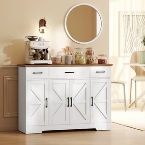 HOMCOM Bufet Bucătărie Rustic, Bufet cu Uși Soft-Close, 3 Sertare, 3 Rafturi Reglabile, Portaspecii, PAL, MDF, Alb | Aosom Romania