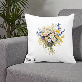 Perna Decorativa Buchet Camp Acuarela Margarete-Lavanda, 40x40 cm, Alba Mata, Husa Detasabila, Perna Inclusa, BEKZ®