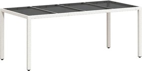 vidaXL Masă grădină cu blat din sticlă, alb, 190x90x75 cm, poliratan