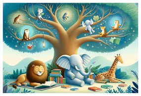 Tablou animale citind sub copac