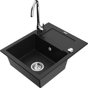 Mexen Enzo chiuvetă de granit cu o cuvă cu scurgător și robinet de bucătărie Telma, negru - 6506-77-670200-00