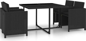 vidaXL Set mobilier de exterior cu perne, 5 piese, negru, poliratan