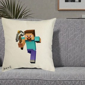 Perna Personalizata Minecraft Steve, 40x40 cm, Ecru, Husa Detasabila, Perna Inclusa, BEKZ®