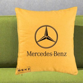 Perna Personalizata cu emblema Mercedes-Benz, 40x40 cm, Galben, Husa Detasabila, Perna Inclusa, BEKZ®