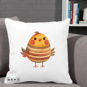 Perna Decorativa Pui Kawaii Portocaliu Dungi Calde, 40x40 cm, Alba Mata, Husa Detasabila, Perna Inclusa, BEKZ®