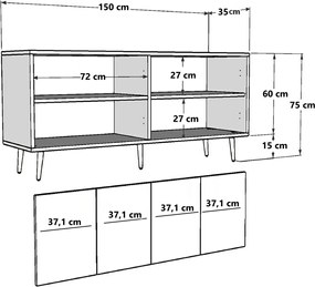 Consola, Hanah Home, Robber KB150, 150x75x35 cm, Alb/Auriu