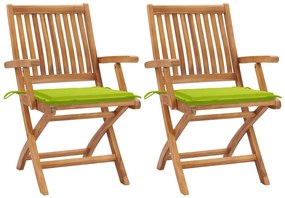 vidaXL Scaune de grădină cu perne verde aprins, 2 buc., lemn masiv tec