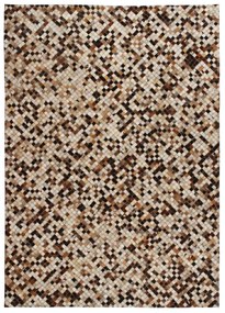 vidaXL Covor piele naturală, mozaic, 80x150 cm, pătrat, maro/alb