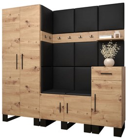 Set mobilier pentru hol Amanda 1 (Stejar artisan + piele ecologică Negru). 1085865
