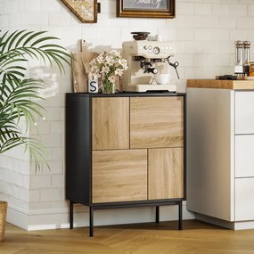 HOMCOM Bufet living mobilier de depozitare dulap de bucătărie uși cu deschidere prin apăsare și 4 compartimente stil modern 60 x 35 x 78 cm, negru | Aosom Romania