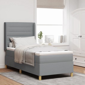vidaXL Pat cu arcuri box și saltea gri deschis 80 x 200 cm, țesătură