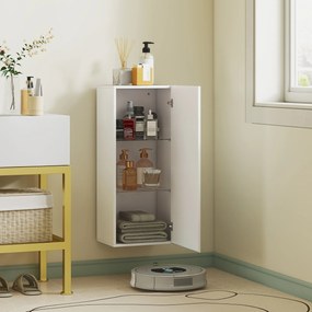 HOMCOM Dulap de Baie Suspendat cu Ușă Fără Mâner, 2 Rafturi Reglabile din Sticlă, Mobilier Suspendat Multifuncțional, 30x23,4x71,2 cm, Alb Lucios | Aosom Romania