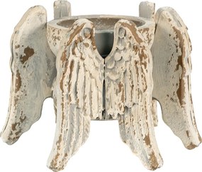 Supot lumanare, bej, din lemn, 21x19x15 cm, Wings