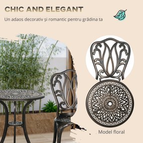 Outsunny Set Mobilier Grădină 2 Persoane 2 scaune și Masă Rotundă stil retro din aluminiu turnat, bronz | Aosom Romania