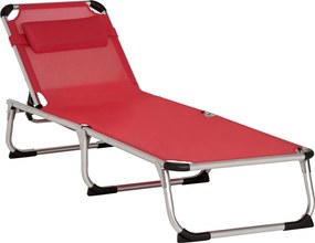 Outsunny șezlong pliabil de grădină cu pernă pentru cap, șezlong cu spătar reglabil în 4 trepte, pat de camping, suport până la 120 kg, pentru exterior/park/grădină, roșu | Aosom Romania