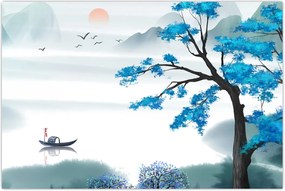 Tablou - Pictură, lac cu barcă (90x60 cm)