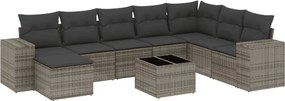 vidaXL Set canapele de grădină, 9 piese, cu perne, gri, poliratan