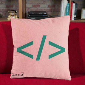 Perna Personalizata Cod HTML Turcoaz, 40x40 cm, Roz, Husa Detasabila, Perna Inclusa, BEKZ®