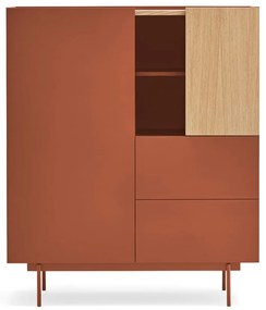 Comodă cărămiziu-natural înaltă cu aspect de lemn de stejar 100x120 cm Otto – Teulat