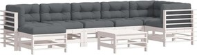 vidaXL Set mobilier de grădină cu perne, 8 piese, alb, lemn masiv