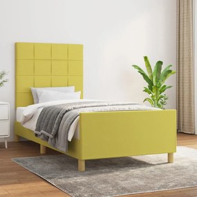Cadru de pat cu tablie, verde, 100x200 cm, textil Verde, 100 x 200 cm, Cu blocuri patrate