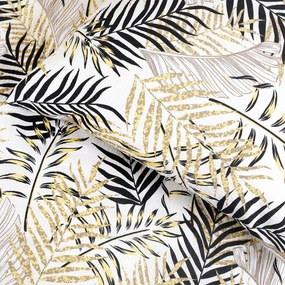 Goldea lenjerie de pat creponată deluxe - frunze de palmier galbene și negre 140 x 200 și 50 x 70 cm