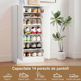 HOMCOM Dulap pentru Pantofi cu 6 Rafturi Ajustabile din Lemn 55x35x108 cm Alb | Aosom Romania