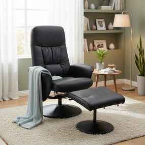 HOMCOM Fotoliu Relaxant cu Suport pentru Picioare, Reclinabil 145° cu Șezut Rotativ, cu 10 Puncte de Masaj, Negru | Aosom Romania