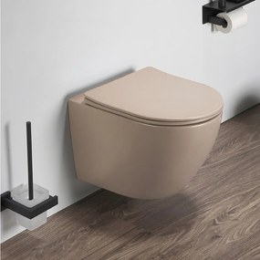 Set vas WC suspendat Inter Ceramic Tornado Rimless cu capac soft close Quick Release bej mat