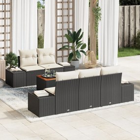 vidaXL Set canapele grădină , 6 piese, cu perne, din ratan negru și lemn de acacia