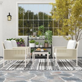 Outsunny Set mobilier de grădină din poliratan Set lounge cu canapea dublă scaun masă de sticlă perne 4 persoane Maro+Gri | Aosom Romania