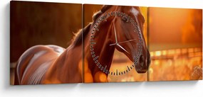 Tablou - Cal în apus de soare (cu ceas) (90x30 cm)