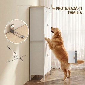 HOMCOM Bufet Înalt de Bucătărie 177 cm, Dulap cu Lumină LED, Reglabil în 3 Culori, Rafturi Ajustabile, Alb | Aosom Romania