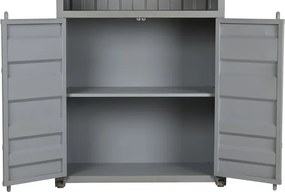 Bufet vintage, stil industrial, din metal, gri, cu 2 uși și rafturi deschise, decor de container maritim, 168 x 87 x 44 cm, „Cargo”