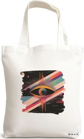 Sacosa de Panza pentru Cumparaturi, Geanta Tote, model Celestial Eye 12, 38x34.5 cm, Alba, BEKZ®