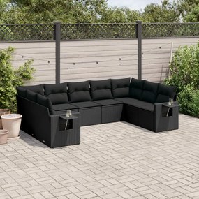 3252932 vidaXL Set mobilier de grădină cu perne, 9 piese, negru, poliratan