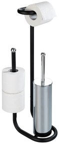 Perie WC cu suport hartie igienica UNIVERSALO, 3in1, Negru, 62x23x20 cm, WENKO