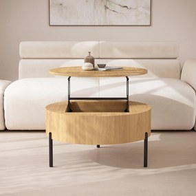 Mazzoni FRIDA Stejar Natural – MĂSUȚĂ DE CAFEA MODERNĂ CU BLAT RABATABIL ȘI SPAȚIU DE DEPOZITARE