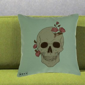 Perna Decorativa Craniu Floral Gothic, 40x40 cm, Verde, Husa Detasabila, Perna Inclusa, BEKZ®