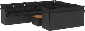 vidaXL Set canapele de grădină cu perne, 11 piese, negru, poliratan