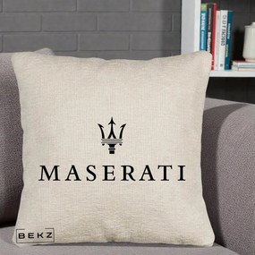 Perna Personalizata cu emblema Maserati, 40x40 cm, Bej Canapea, Husa Detasabila, Perna Inclusa, BEKZ®