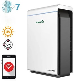 Purificator de aer Attractive Oberon 350, 85W, Pana la 65 m², 350 m³/h, 3 viteze, Wi-Fi, Ionizare, Senzori inteligenti, Telecomanda, Ecran tactil, Alb/Negru