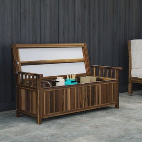 Outsunny Bancă de grădină cu 2 locuri din lemn, rezistentă la intemperii, mobilier de grădină cu spațiu de depozitare și brațe 128,5 x 56 x 53,5cm, Verkohlt | Aosom Romania
