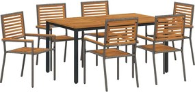vidaXL Set de masă pentru grădină 7 pcs Gri și Brown poliratan