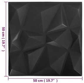 Panouri de perete 3D 12 buc. negru 50x50 cm model diamant 3 m   12, Negru diamant